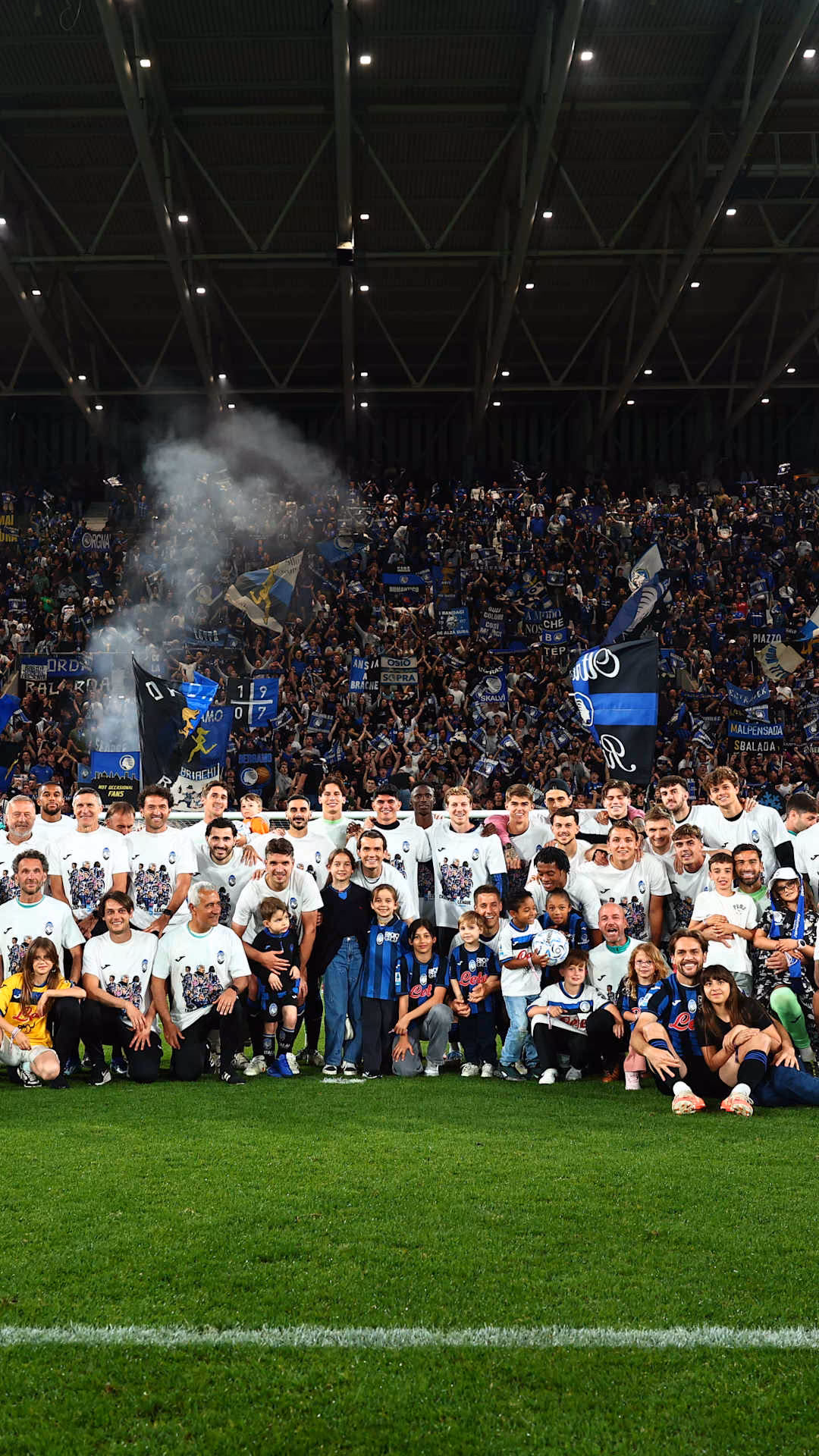 Team celebrations at the Gewiss Stadium